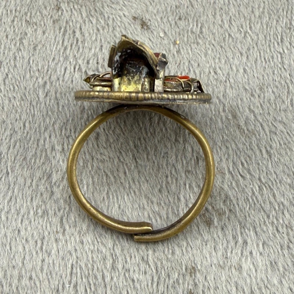 Vintage Coral Ring Brass Tibetan Buddha Ethnic Size 8 - Picture 7 of 15